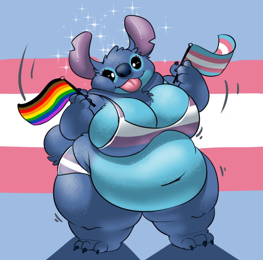 bbw big_breasts breasts chubby cleavage geck0mania huge_breasts pride_flag stitch tagme thick_thighs trans_flag wide_hips