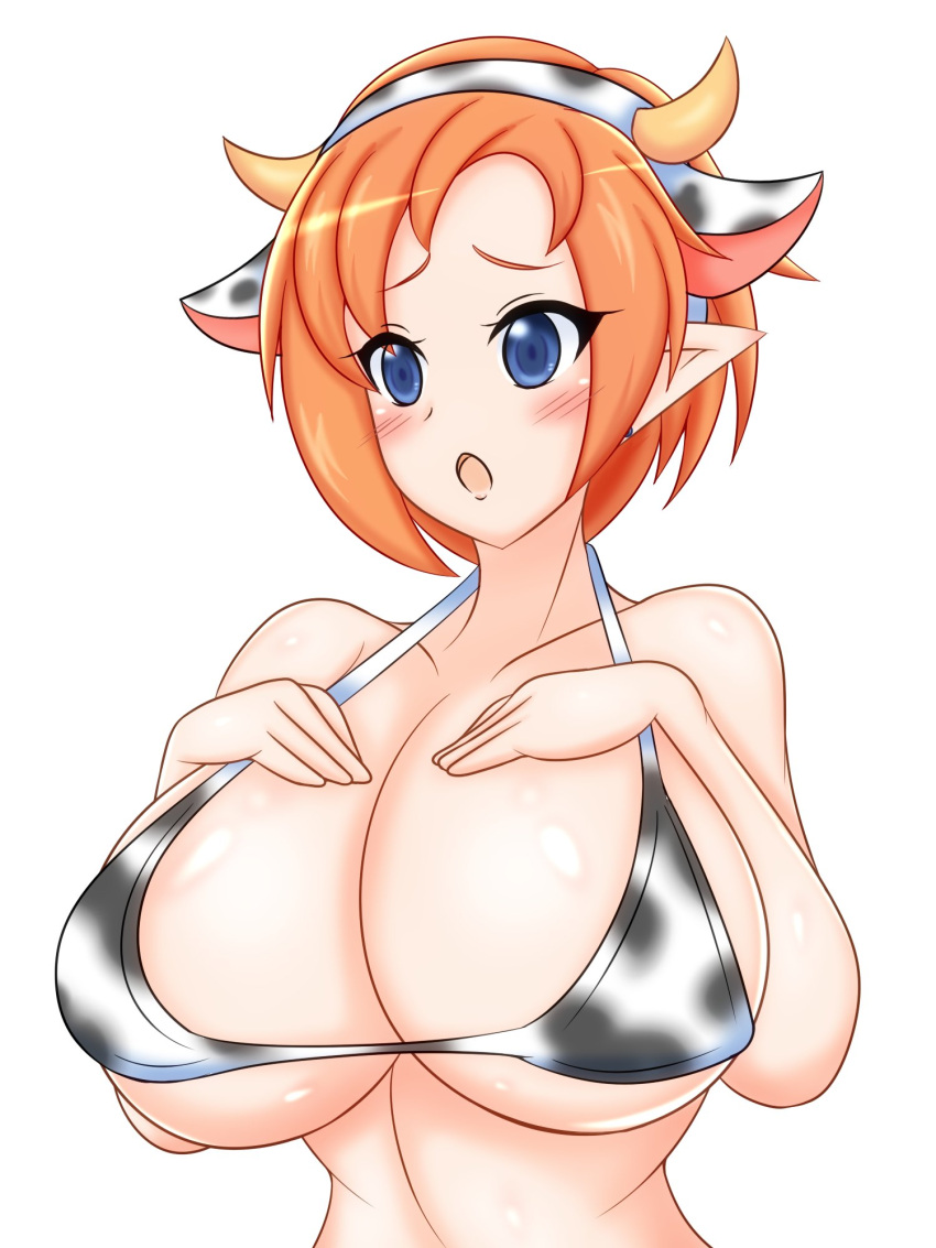 bikini_top breasts cow_ears cow_girl cow_horns cow_print cow_print_bikini disgaea large_breasts magic_knight_(disgaea) nippon_ichi_software yukari_ume