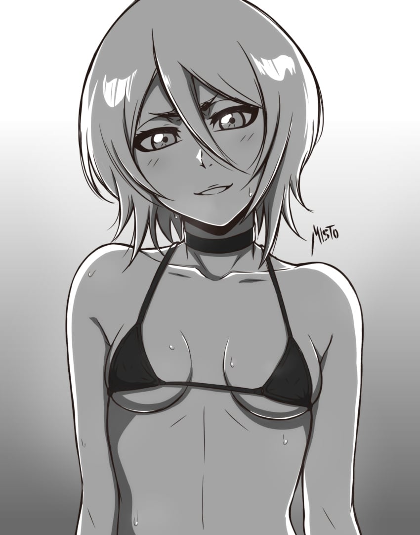 1girls bikini bleach choker female kuchiki_rukia micro_bikini mistowing petite sketch small_breasts smile solo swimsuit