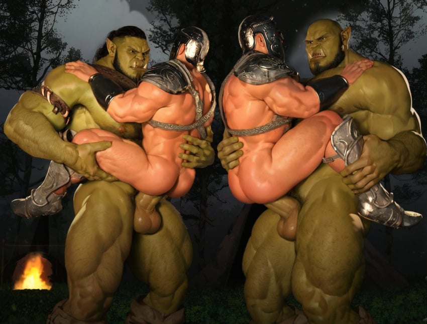 3d_(artwork) abs ambush anal anal_sex arm_hair armor ass back_muscles bald balls bara beard big_balls big_dom_small_sub big_muscles big_pecs big_penis black_hair body_hair campfire carrying_another carrying_partner chest_hair daddy digital_media_(artwork) dilf dominant dominant_humanoid dominant_male erection facial_hair genitals green_body group hair headgear headgear_only helmet helmet_only holding_partner huge_muscles human human_on_humanoid human_penetrated humanoid humanoid_penetrating humanoid_penetrating_human humanoid_pointy_ears humansub interspecies knight larger_humanoid larger_male leg_hair male male/male male_penetrated male_penetrating male_penetrating_male mammal muscular muscular_human muscular_humanoid muscular_male nipples nude orc outside_sex pecs penetration penile penile_penetration penis penis_in_ass ponytail pubes sex sideburns silverjay size_difference smaller_human smaller_male smaller_penetrated stand_and_carry_position standing standing_sex submissive submissive_human submissive_male tusks warrior