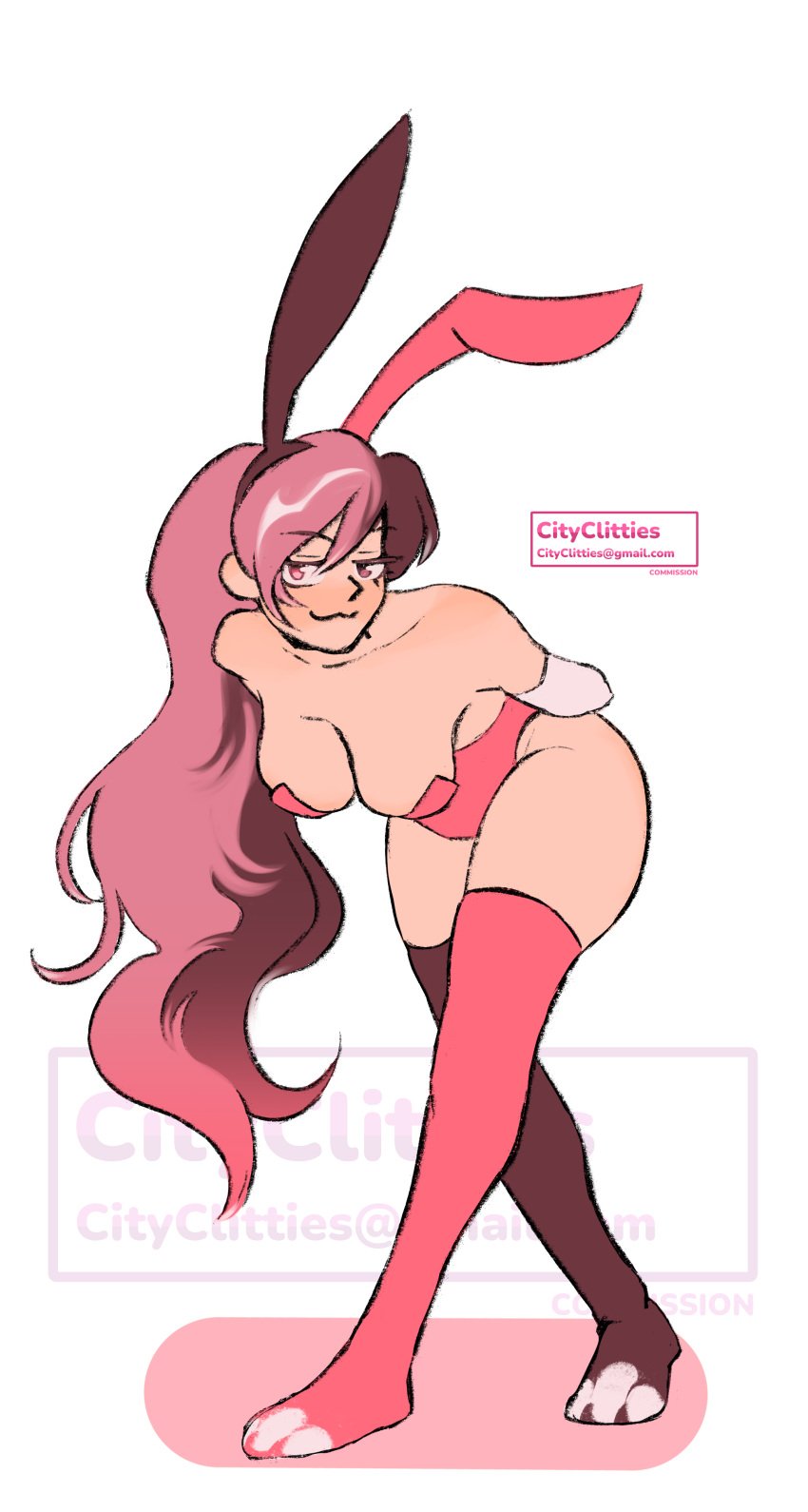 brown_eyes brown_hair bunny_costume bunny_ears bunnysuit cityclitties female_only gloves heterochromia long_hair looking_at_viewer neo_(rwby) pink_eyes pink_hair playboy_bunny playful rwby small_breasts smirk socks solo_focus thighhighs