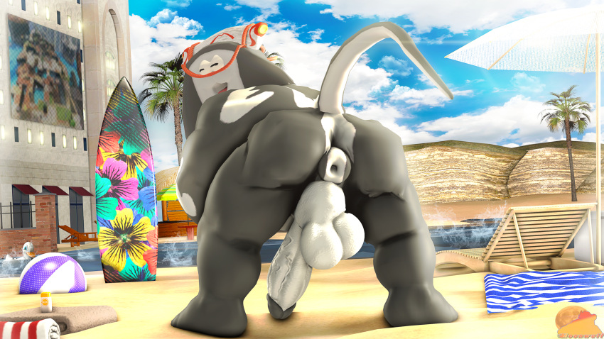 3d_(artwork) anthro anus ass ball balls beach_ball beach_towel big_butt big_man_(splatoon) digital_media_(artwork) fish gay genitals grey_body hi_res inflatable light lightened_penis male manta_ray marine moonwulf musclegut muscular nintendo palm_tree penis plant pool_float poolside presenting presenting_anus public public_nudity ray_(fish) sky solo source_filmmaker_(artwork) splatoon sunlight sunscreen surfboard thick_penis towel tree