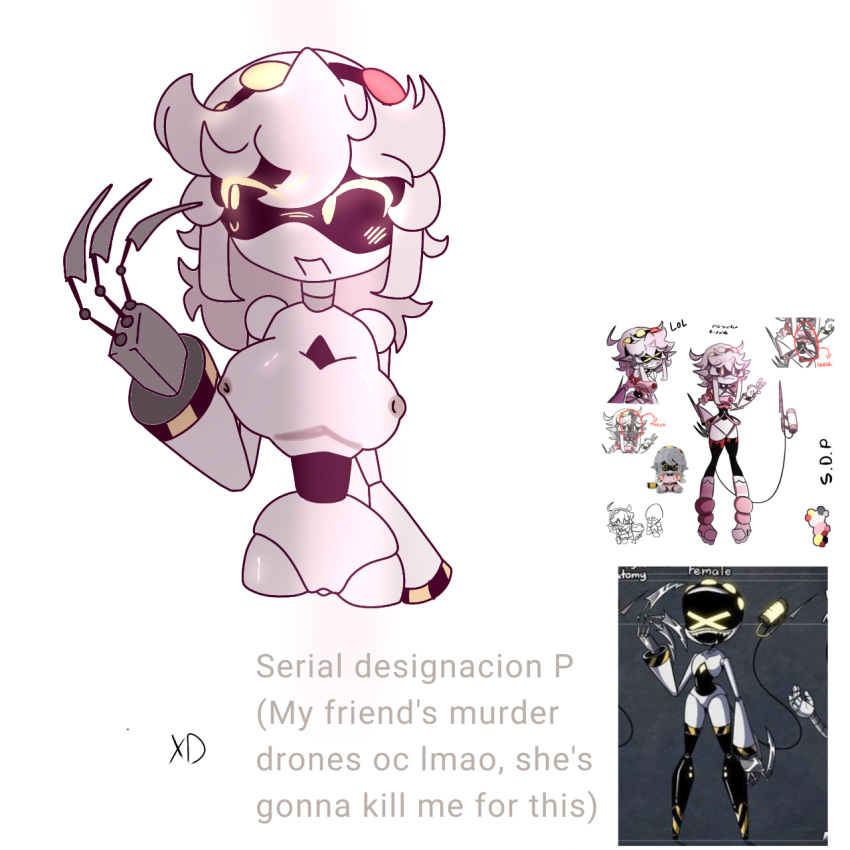 breasts breasts claws collar drone metal murder_drones naked not_my_oc oc original_character robot yellow_eyes