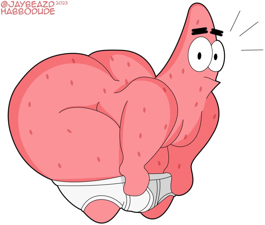 1boy 2023 anthro ass bent_over big_ass fat fat_ass habbodude huge_ass looking_at_viewer male male_only mostly_nude nickelodeon obese obese_male overweight overweight_male patrick_star pink_body solo solo_male spongebob_squarepants spongebob_squarepants_(series) starfish underwear white_background