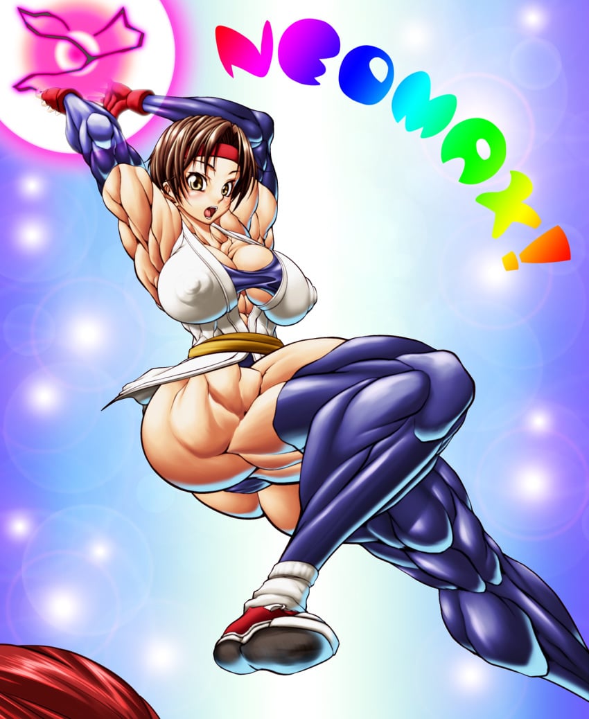 breasts erect_nipples extreme_muscles highres huge_breasts huge_nipples king_of_fighters muscle muscular_female nipples purukogi snk yuri_sakazaki