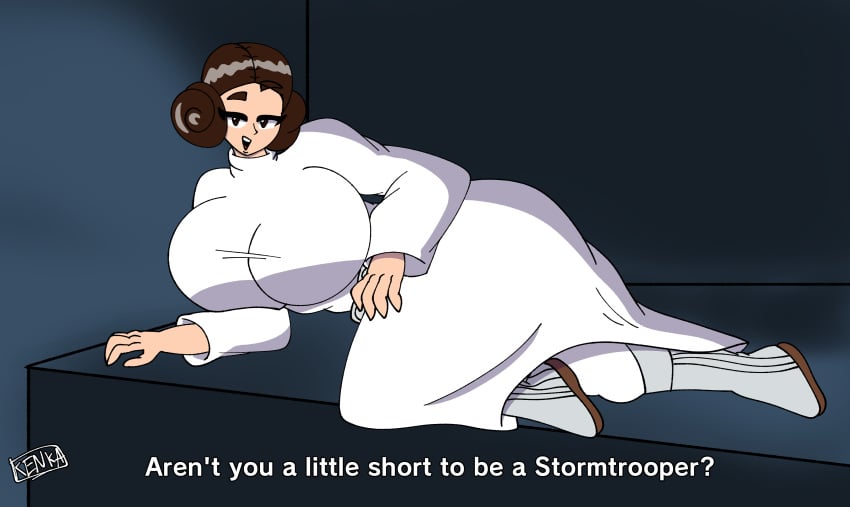 a_new_hope big_breasts brown_eyes brown_hair disney kenkaranger large_breasts laying_down laying_on_side princess_leia_organa redraw star_wars tagme