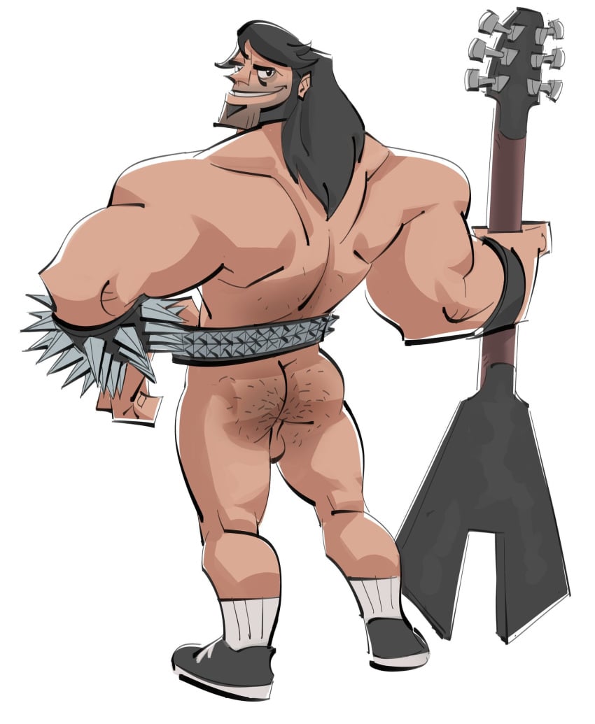 ass bara body_hair brutal_legend eddie_riggs facial_hair guitar male male_only muscles muscular nude posduroo solo solo_male spiked_bracelet