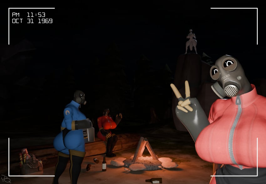 3d 3d_render alcohol blender camera camera_overlay camera_view campfire camping female fempyro found_footage futa_on_female futanari jelliqui latex latex_suit mask masked masked_female monster monster_girl night pyro pyro_(team_fortress_2) rule_63 slenderman slenderwoman team_fortress_2 tf2