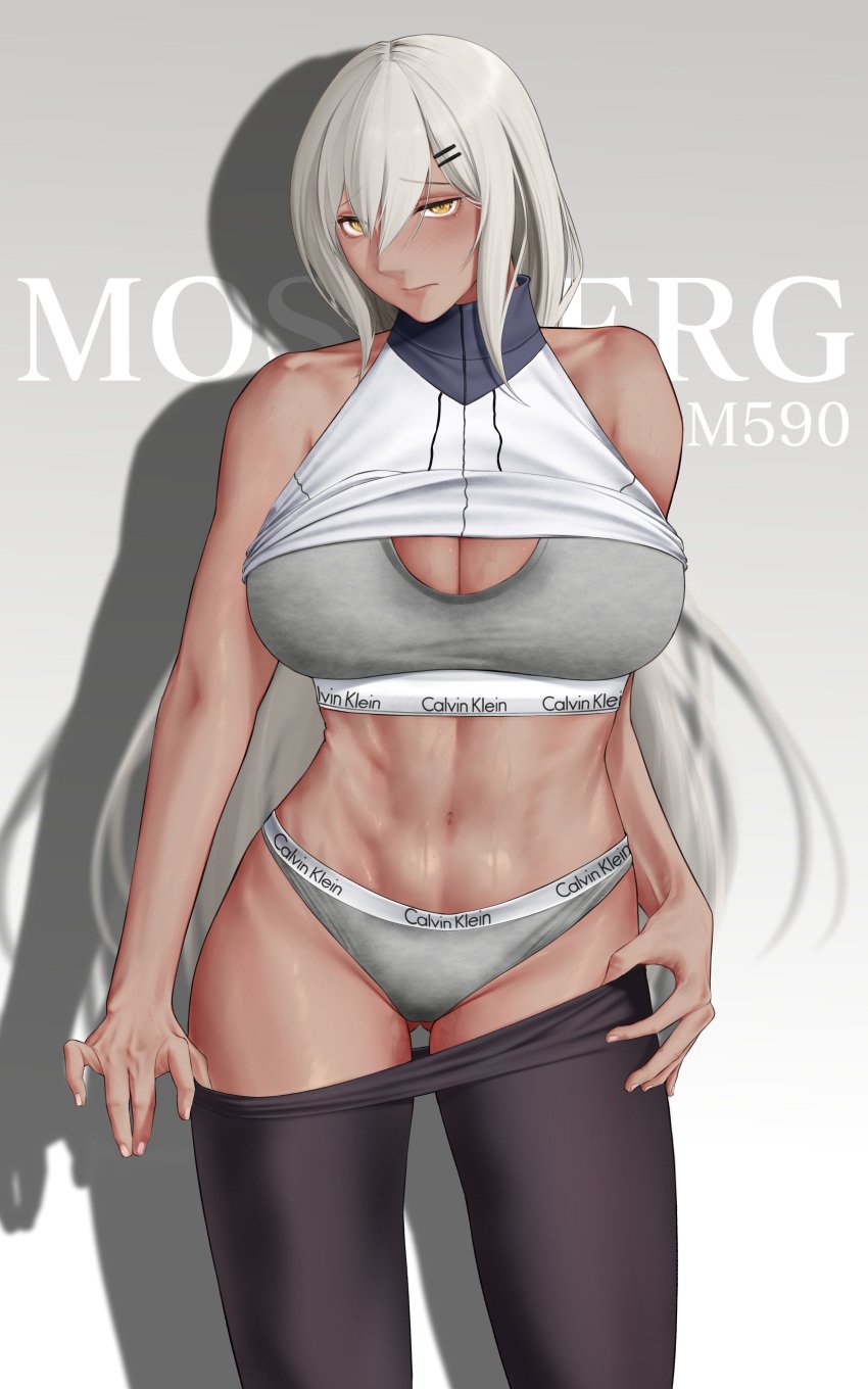 1girls calvin_klein grey_panties kurotenshi1508_(smol) looking_at_viewer original silver_hair tagme thick_thighs