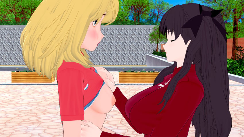 2girls 3d beth_smith bra breast_grab breasts fate/stay_night fate_(series) female female_only human koikatsu multiple_girls rick_and_morty tohsaka_rin uncensored