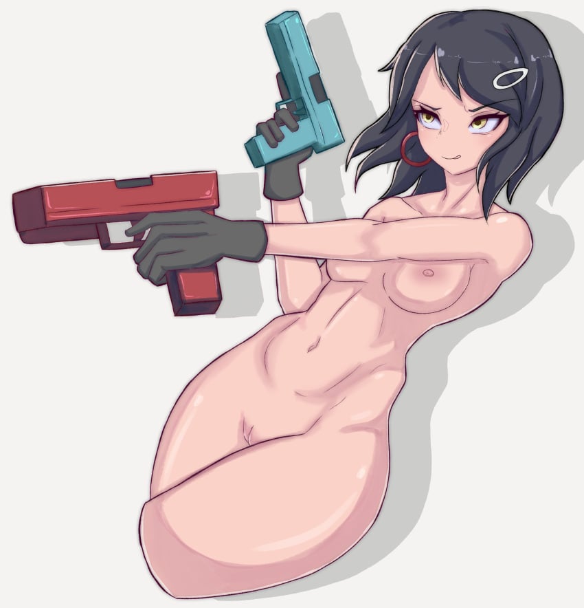 alternate_version_available birdb55 breasts casual completely_nude completely_nude_female evie_(fortnite) female female_only firearm fortnite gloves gloves_only gun gunpoint guns hair_ornament handgun handwear hoop_earrings human licking_lips looking_forward looking_up nude nude_female pale_skin pointing_gun pussy shiny shiny_hair shiny_skin solo solo_female thick_thighs weapon