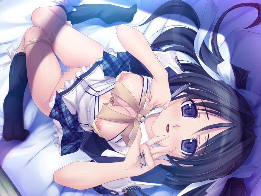 black_hair breasts censored fusataka_shikibu game_cg kotowari nipples pussy seifuku tagme_(character)