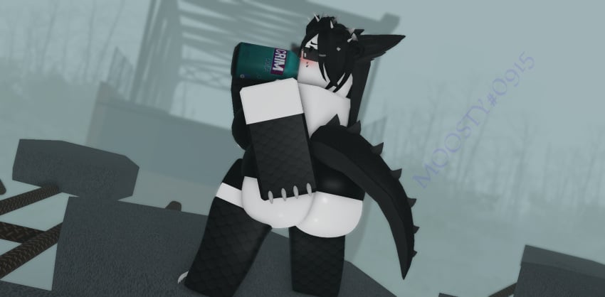 1girls 3d ass ass_focus black_clothing black_ears black_hair blush criminality dragon dragon_lady_(moosty) dragon_tail dress drinking ear female_focus glasses hand_on_ass heart made_using_roblox moosty posing roblox roblox_game robloxian self_upload skirt skirt_lift soda soda_can sweat sweating tagme tail thighhighs watermark