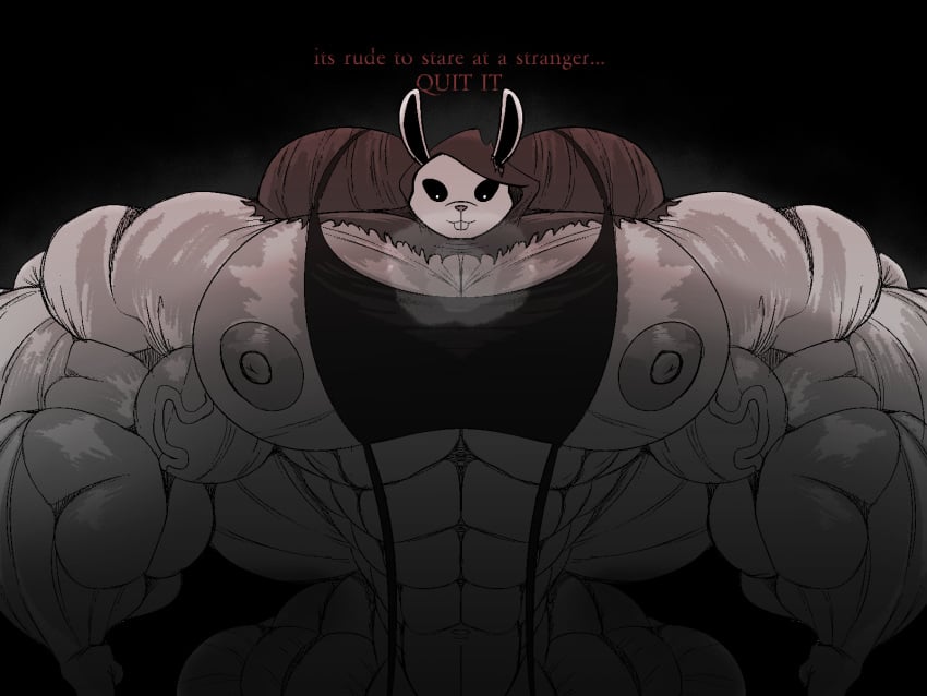 abs biceps big_muscles bodily_fluids boldemonic breath clothing detailed hi_res horror_(theme) huge_muscles humanoid hyper hyper_muscles looking_at_viewer looming_over male mask monster murderer muscular nipples pecs rabbit_mask solo sweat torn_clothing traps vein veiny_muscles white_eyes