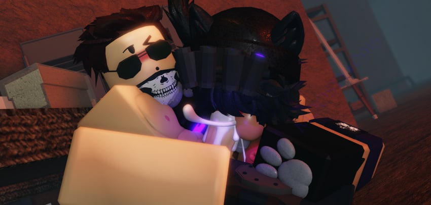 1boys 1girls 3d aviator_sunglasses beanie black_hair blowjob collar cum cum_drip cum_in_mouth decaying_winter ear gloves hair_covering_eyes half-dressed indoors inside lingerie lulu_(decaying_winter) made_using_roblox moosty mouth_bulge night night_vision_goggles open_mouth purple_highlights red_hair roblox roblox_game robloxian self_upload tail thighhighs watermark yosef_(decaying_winter)