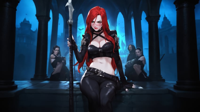 ai_generated katarina_du_couteau red_hair sexy_pose wallpaper