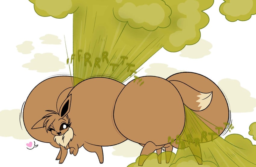 anthro ass eevee eeveelution fart fart_fetish fat_ass green_fart heyphatty huge_ass hyper_ass love nintendo pokemon pokemon_(species) tail thin_legs very_big_butt wink