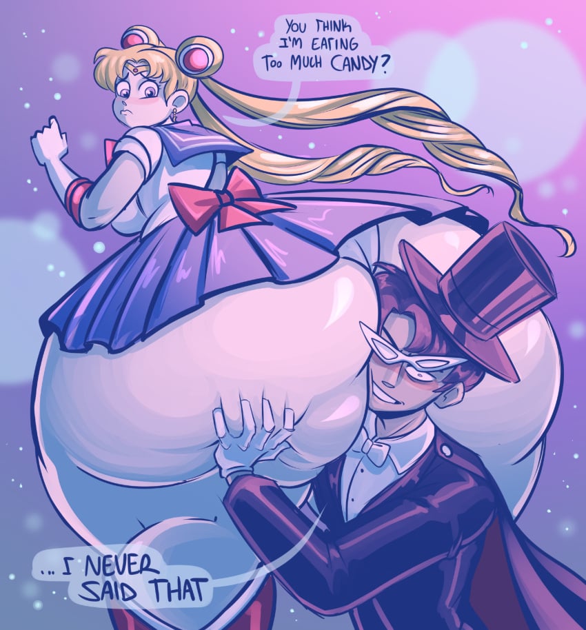 1boy 1girls ass_bigger_than_head ass_bigger_than_skirt ass_bigger_than_torso bursting_butt cerealharem cerealharem_(artist) hyper hyper_ass looking_at_viewer looking_back massive_ass misunderstanding sad sailor_moon smothering smothering_ass source tagme talking text tuxedo_mask usagi_tsukino