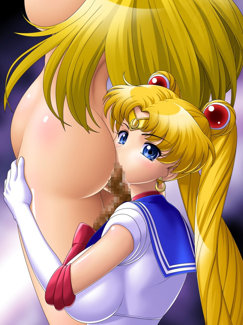 bishoujo_senshi_sailor_moon blonde_hair censored clothing coprophagia large_breasts onoe scat stomach_bulge yuri