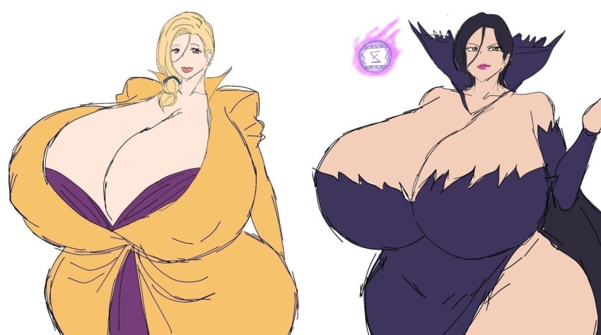 2girls black_hair blonde_female blonde_hair breasts breasts_focus fat_breasts female female_focus females_only gelda huge_breasts long_hair merlin_(nanatsu_no_taizai) momiji_(artist) nanatsu_no_taizai plump_breasts the_seven_deadly_sins twitter_link vampire vampire_girl voluptuous