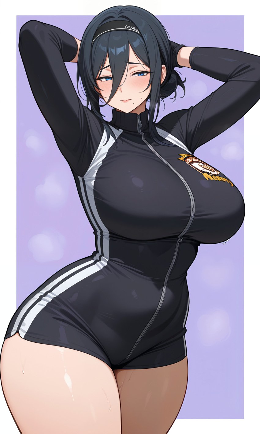 1girls ai_generated big_breasts breasts dark_hair dark_hair_female embarrassed embarrassed_female female female_focus female_only gloves light-skinned_female light_skin mature mature_female mature_woman milf mommy shorts solo solo_focus sportswear thick_thighs thighs