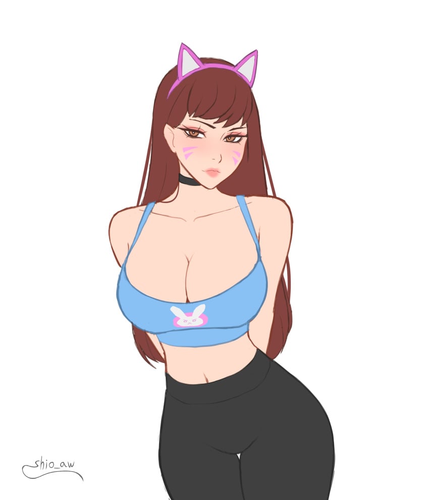 breasts cat_ears curvy d.va escort hana_song leggings neckline overwatch overwatch_2 pretty_girl shio_aw sports_bra