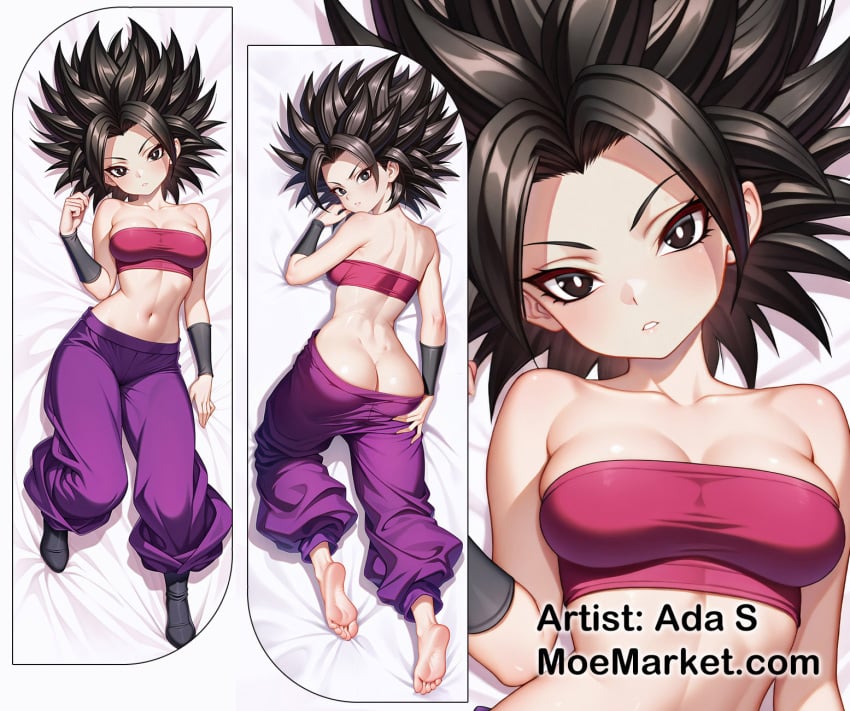 ada_s black_eyes black_hair caulifla dakimakura dragon_ball dragon_ball_super female pants solo tubetop