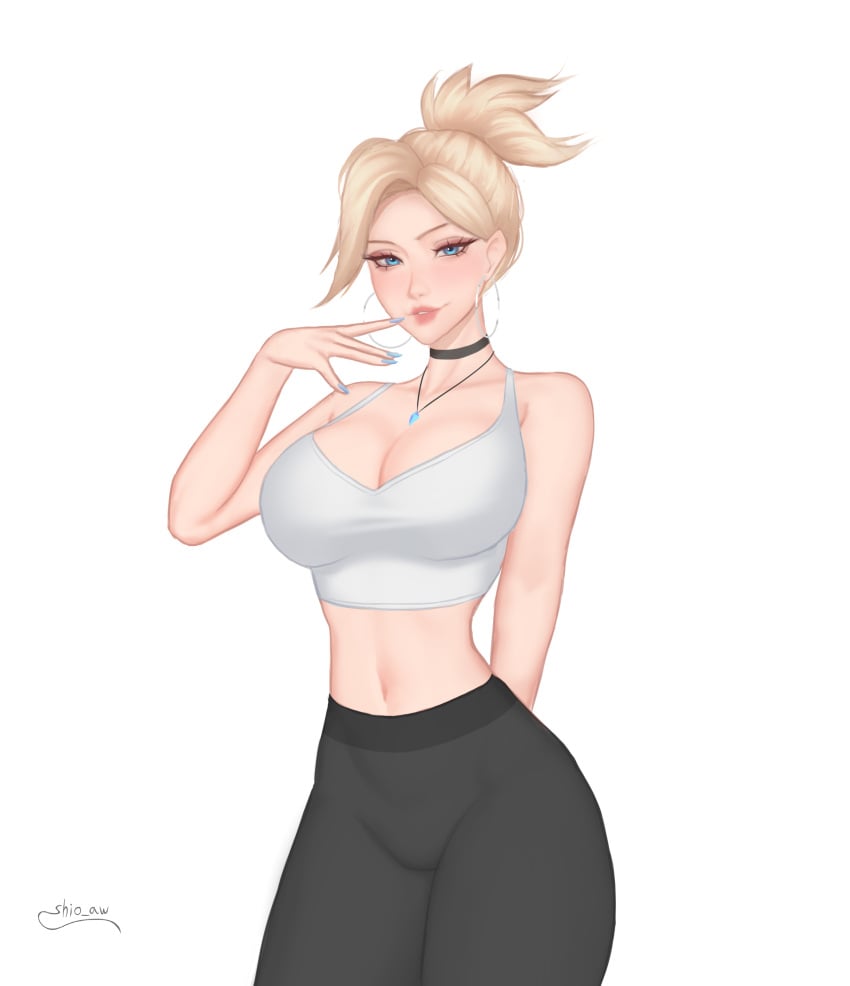 angela_ziegler curvy escort leggings mercy overwatch presenting_breasts pretty_girl shio_aw sports_bra