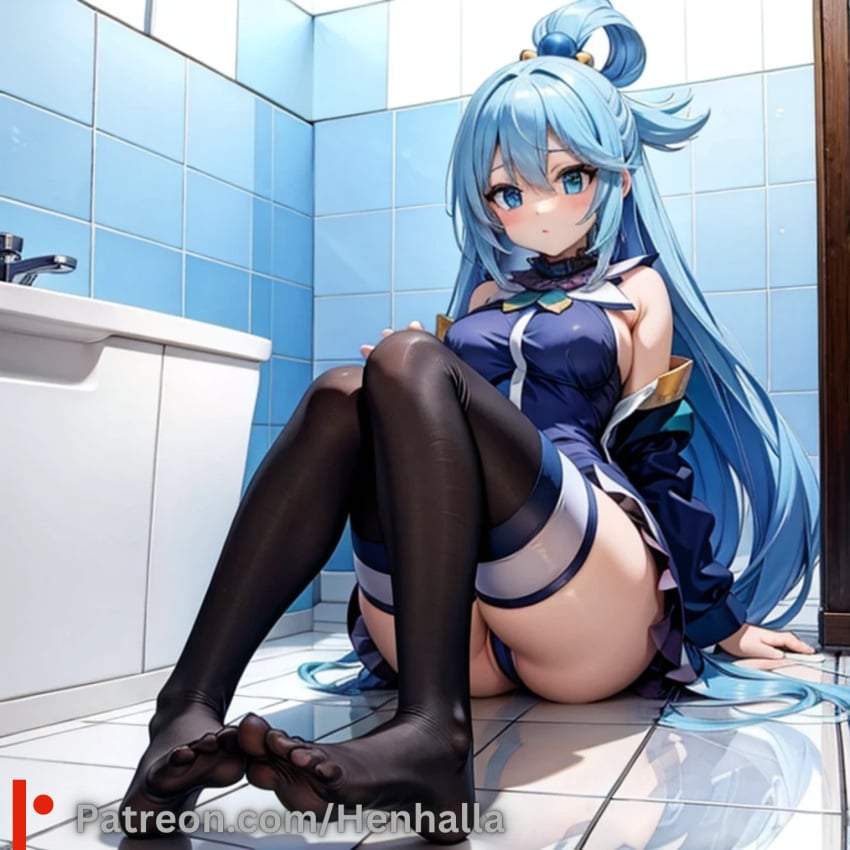 1girls ai_generated aqua_(konosuba) aqua_eyes aqua_hair big_breasts breasts dress girls_only henhalla kono_subarashii_sekai_ni_shukufuku_wo! solo solo_female young younger_female