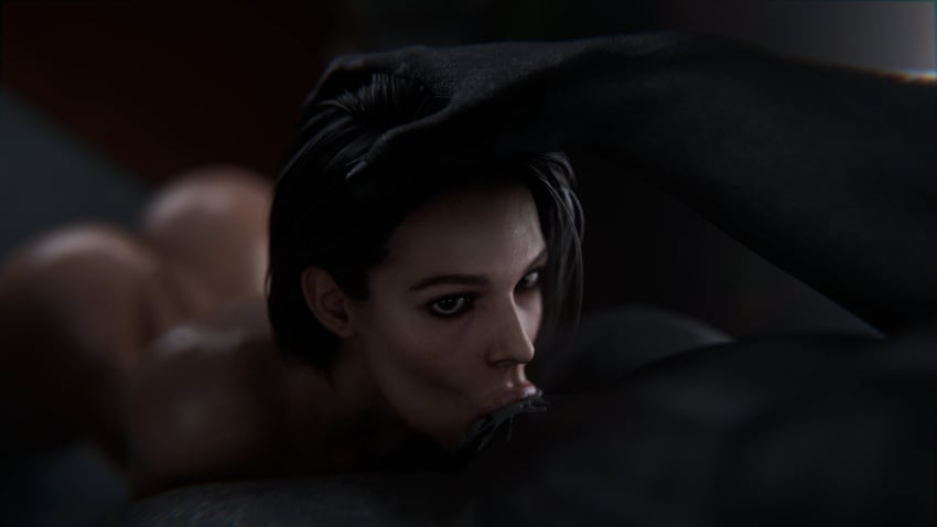 1boy 1girls 3d blowjob capcom deepthroat fellatio female female_focus jill_valentine jill_valentine_(sasha_zotova) male mr_x penis resident_evil stephanie23