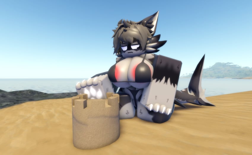 anthro bikini bikini_bottom bikini_top female ravenuwu roblox sand sand_castle self_upload shark