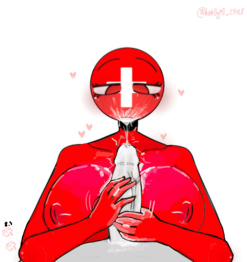 1boy 1girls after_blowjob among_us_reference artist_name big_breasts big_penis breasts countryhumans countryhumans_girl cum cum_in_mouth ejaculation female female_focus handjob kak0yt0_chel male naked naked_female switzerland switzerland_(countryhumans) twitter uncensored