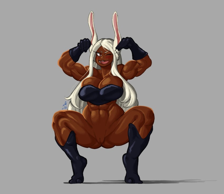 boku_no_hero_academia bowlegged dark-skinned_female flexing flexing_arms miruko mister_blueee my_hero_academia tagme tounge_out wink