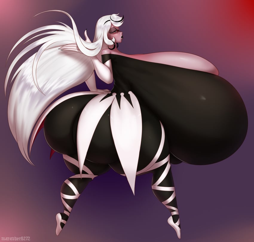 alternate_breast_size ass_bigger_than_head backboob breasts_bigger_than_head breasts_bigger_than_torso carmilla_carmine cleavage clothed dumptruck_ass female female_only gigantic_breasts hazbin_hotel hyper hyper_ass hyper_breasts long_hair looking_at_viewer looking_over_shoulder marauder6272 revealing_clothes tagme teasing thick_thighs tight_clothing