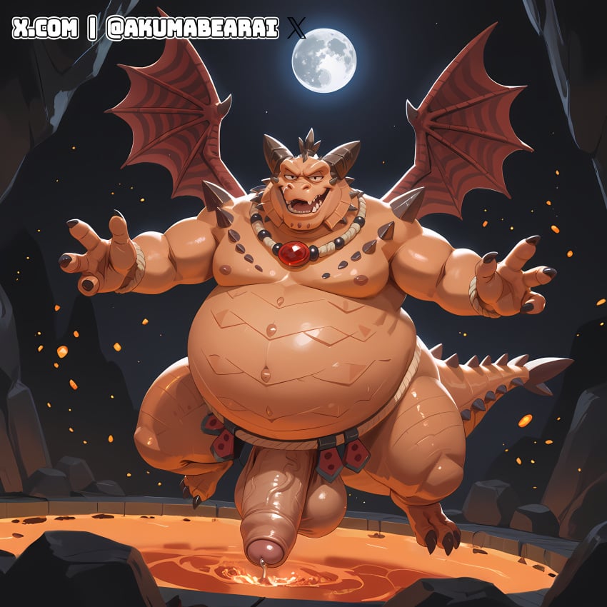 1boy 1male 2025 3_toes 4_fingers 4k activision ai_generated akumabearai anthro balls belly belt big_balls big_belly big_penis big_testicles black_claws chubby chubby_anthro chubby_male claws dragon dynamic_pose erection fat fat_belly flying foreskin full_moon genitals hi_res high_resolution horns huge_balls huge_cock huge_testicles humanoid_genitalia humanoid_penis jewelry large_balls large_penis lava looking_at_viewer magma magnus_(spyro) male male_anthro male_only moon moonlight mountain mythological_creature mythological_scalie mythology night obese obese_anthro obese_male overweight overweight_anthro overweight_male penis precum red_wings rope_belt scalie self_upload smiling solo spiked_tail spikes_(anatomy) spyro_reignited_trilogy spyro_the_dragon stable_diffusion tail teeth testicles twitter_username uncut uncut_penis upscaled volcano wings