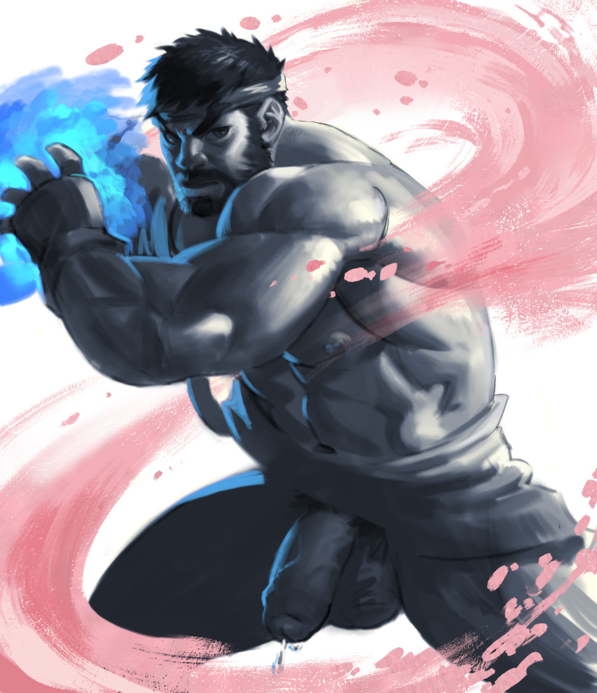 abs balls bara battle_demon biceps big_balls big_penis capcom male male_nipples male_only manly muscular_male nipples nude pecs penis ryu_(street_fighter) street_fighter street_fighter_6