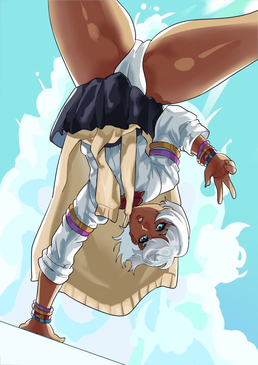 2d african african_female artist_request bare_legs busty capcom dark-skinned_female dark_skin elena_(street_fighter) female female_focus female_only gyaru handstand hourglass_figure school_uniform schoolgirl street_fighter street_fighter_iii tagme thong wide_hips