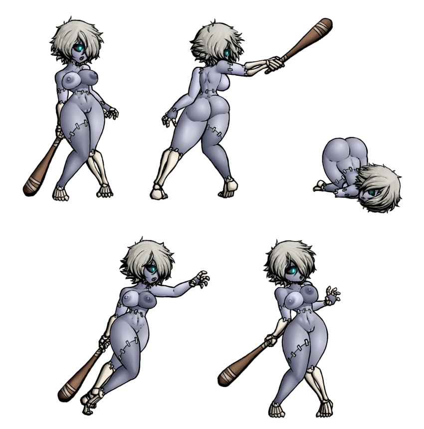 blue_eyes bone breasts club_(weapon) darkest_dungeon female female_only short_hair tagme undead white_hair