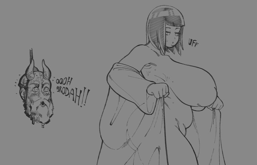 bathrobe bbw hinata_hyuuga mimir_(god_of_war) mister_blueee naruto sweat tagme undressing