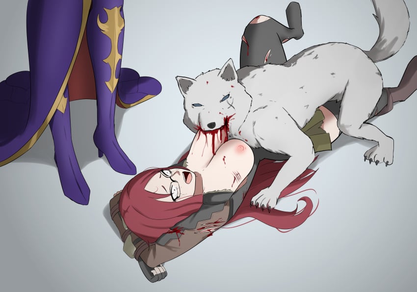 2girls bondage bound canine crying crying_with_eyes_open defeated defeated_heroine female gore guro lord_dante makeup_running minerva_victor red_hair restrained torture valkyria_chronicles valkyria_chronicles_4