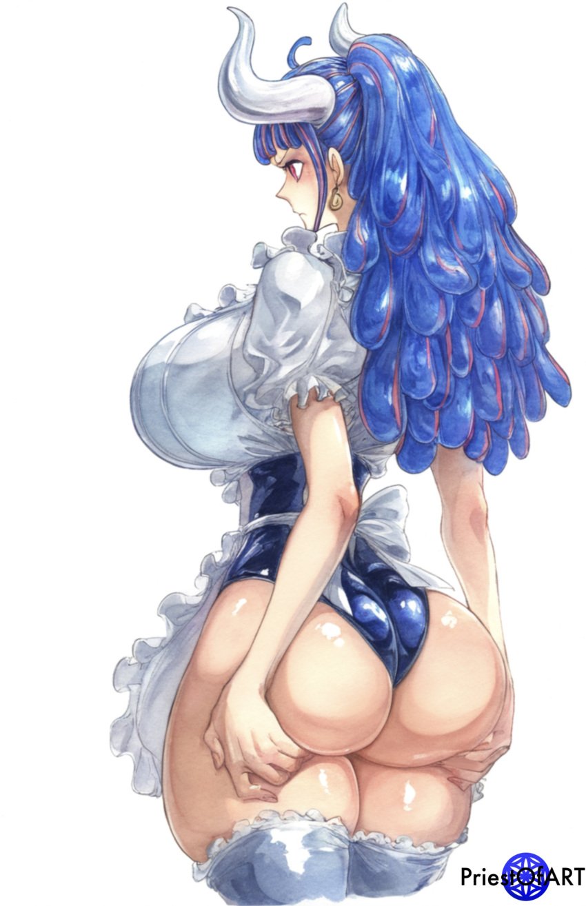 1girls ai_generated big_ass big_breasts big_butt blue_eyes earrings female female_focus female_only from_behind grabbing_ass horn huge_ass huge_breasts huge_butt large_ass large_breasts large_butt long_hair looking_back maid maid_outfit maid_uniform multicolored_hair one-piece one_piece pink_eyes priestofart simple_background solo solo_female solo_focus stockings tagme tagme_(artist) tagme_(character) thick_thighs ulti_(one_piece) white_background