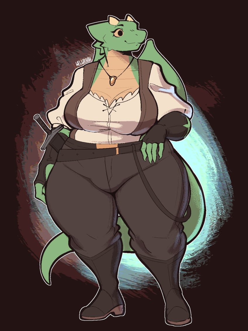 1girls anthro big_breasts blouse busty busty_female chubby chubby_anthro chubby_female cleavage cleavage_cutout clothed clothed_female clothing dragon dragon_girl dragon_horns fantasy female fully_clothed fully_clothed_female marilin_(inkplasm) nipples_covered thick thick_ass thick_legs thick_thighs thighs welwraith