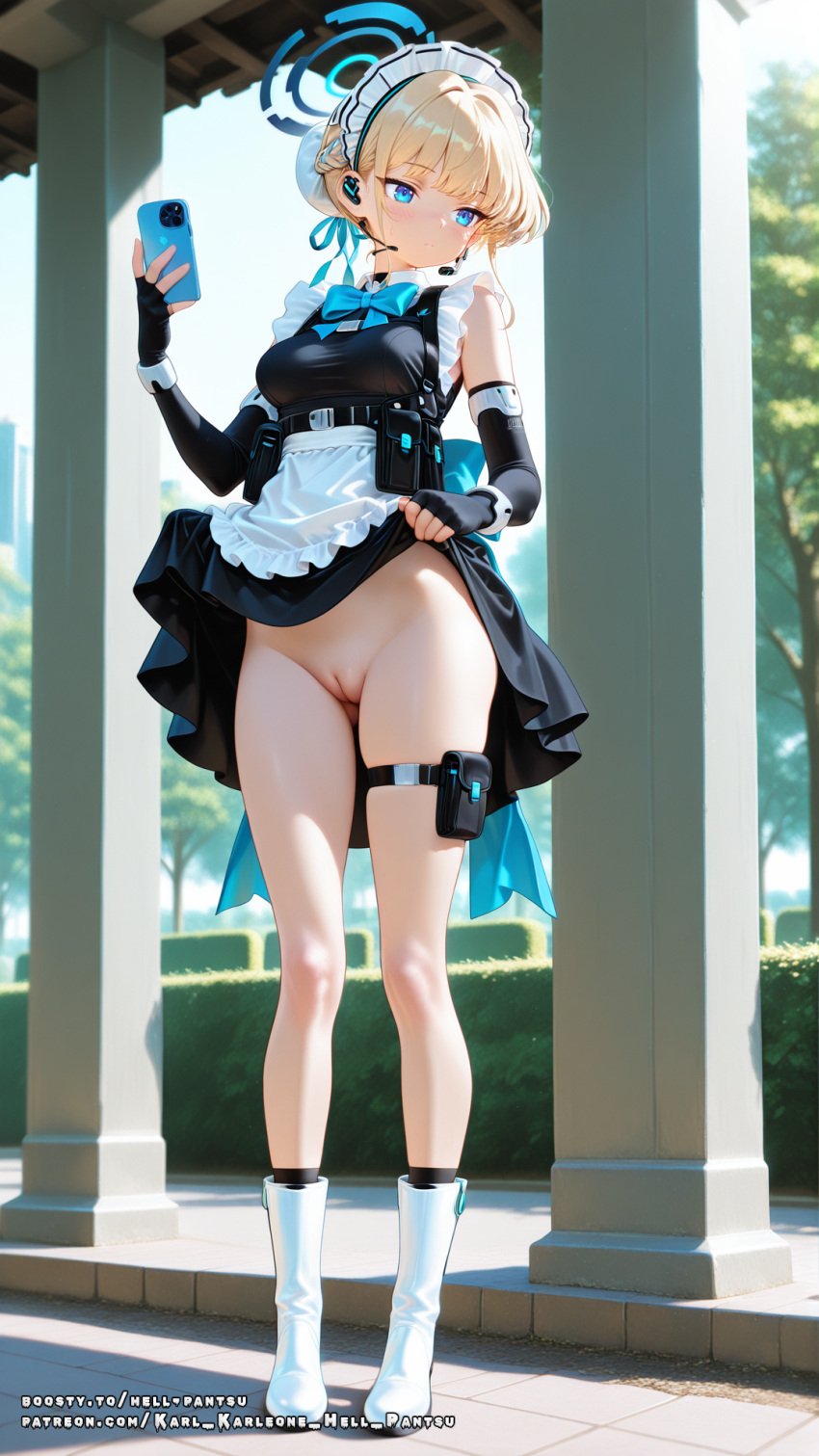 ai_female ai_generated asuma_toki blonde_hair blue_archive blue_eyes breasts color colored female hell-pantsu hi_res maid maid_uniform medium_breasts perfect_body pussy toki_(blue_archive)