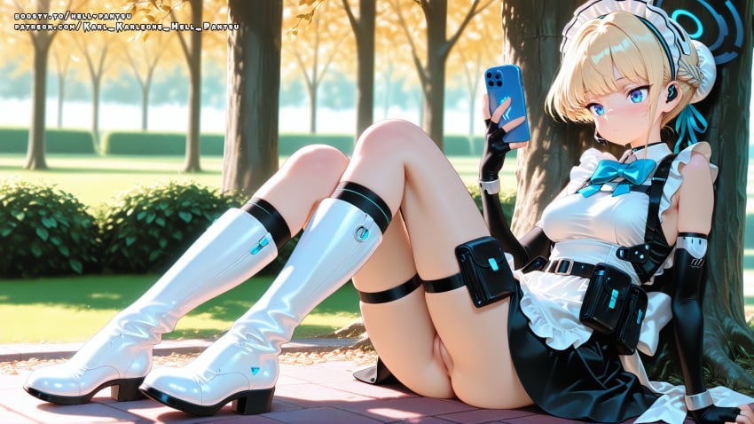 ai_female ai_generated asuma_toki blonde_hair blue_archive blue_eyes breasts color colored female hell-pantsu hi_res maid maid_uniform medium_breasts perfect_body pussy toki_(blue_archive)