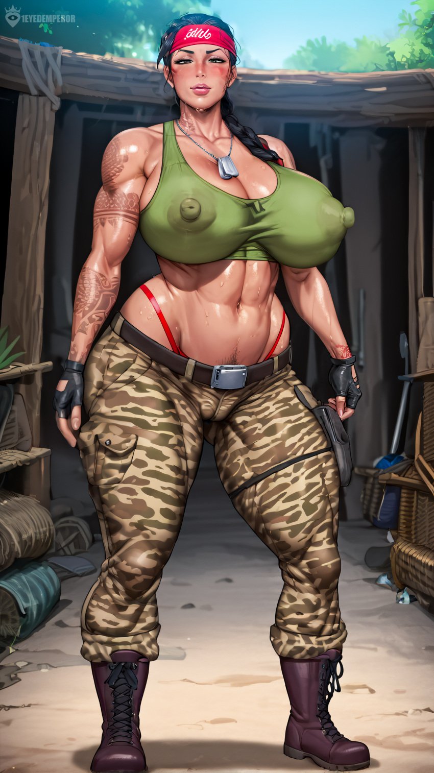 1eyedemperor 1female 1girl 1girls 2d 2d_(artwork) 2d_artwork abs ai_assisted ai_generated army army_girl army_uniform bandana belt big_ass big_breasts big_butt big_penis bimbo bimbo_body bimbo_lips bimbofication bimbofied black_body black_hair boots breasts brown_hair camouflage camouflage_pants clothed clothed_female counter-strike counter-strike:_global_offensive counter-strike_(series) counter-strike_2 counter_strike_2 cs2 cute cute_face dark_skin dog_tags female female_focus female_only fingerless_gloves forest full_body girl gloves green_breasts green_clothing green_pants green_topwear green_underwear holster huge_ass huge_breasts huge_thighs jungle lips looking_at_viewer makeup milf military military_boots military_clothing military_pants military_uniform muscles muscular muscular_anthro muscular_arms muscular_female oneyedemperor outdoors red_bandana red_panties red_thong soldier sports_bra tattoo_on_arm tattooed_arm tattoos thong tomboy topwear underwear valve vypa_sista