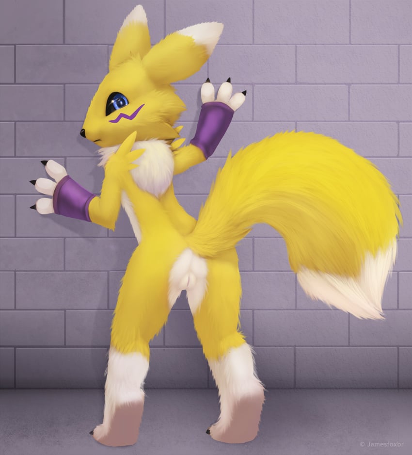 anthro caught digimon furry furry_only genital jamesfoxbr pussy renamon slit tamers vagina wall