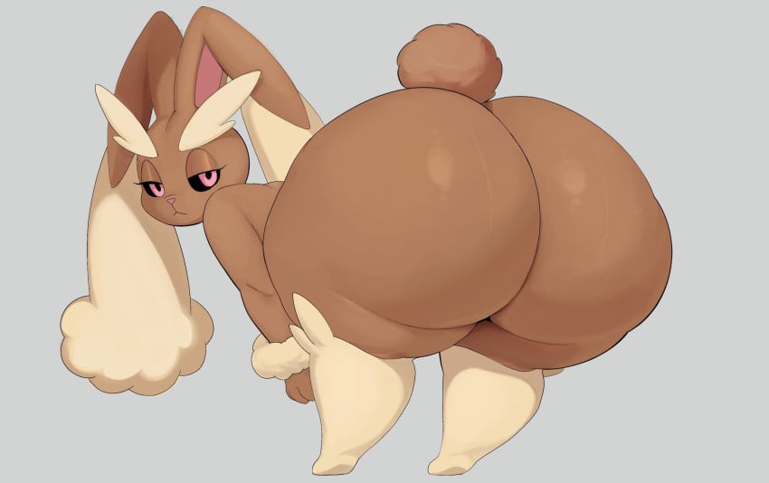1girls 2025 anthro anthro_only ass ass_focus black_sclera brown_fur eyelashes furry furry_only huge_ass lagomorph lagomorph_humanoid looking_back lopunny neutral_expression pokemon pokemon_(species) pokemon_dppt psymen red_eyes simple_background sitckstand solo tail tan_fur thick_thighs wide_hips