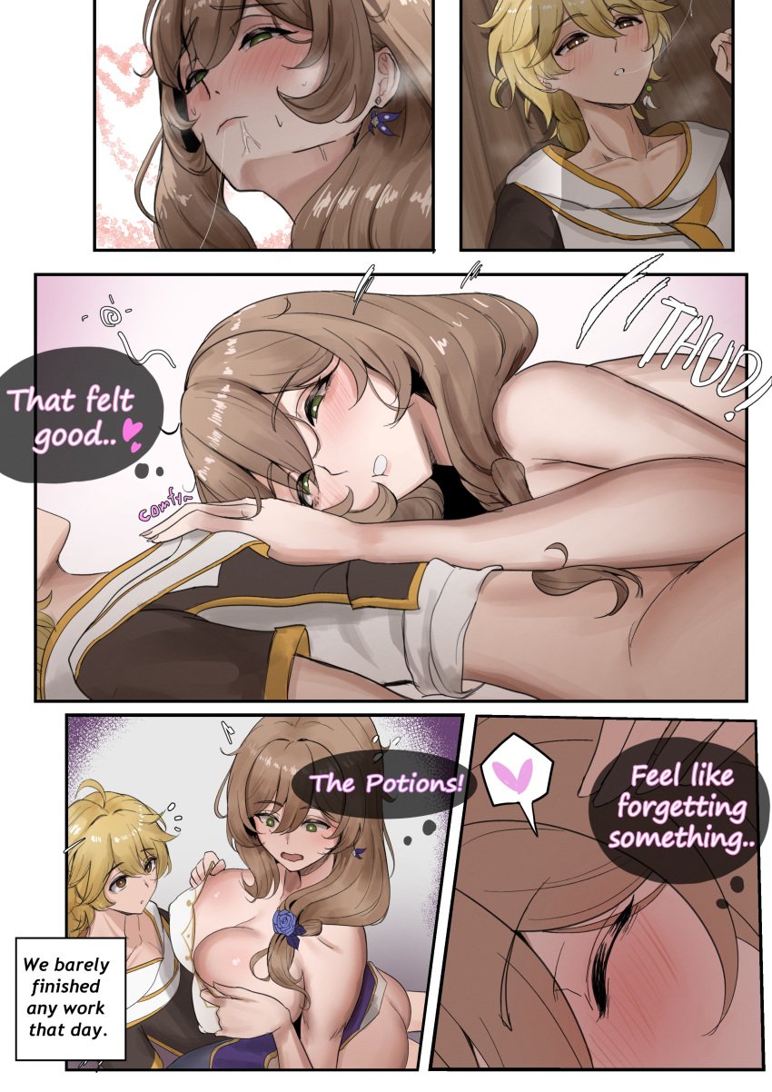 1boy 1girls aether_(genshin_impact) color drawing hans-kun horny_female lisa_(genshin_impact) mihoyo sex straight taller_girl
