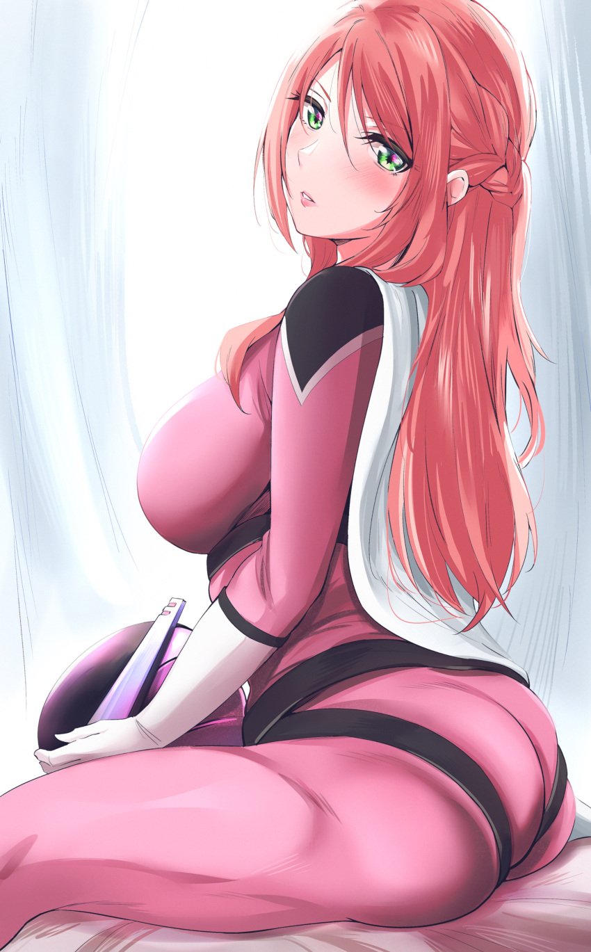big_ass breasts dragon_keeper green_eyes helmet_removed pink_hair pink_keeper sakurama_sesera sentai_daishikkaku
