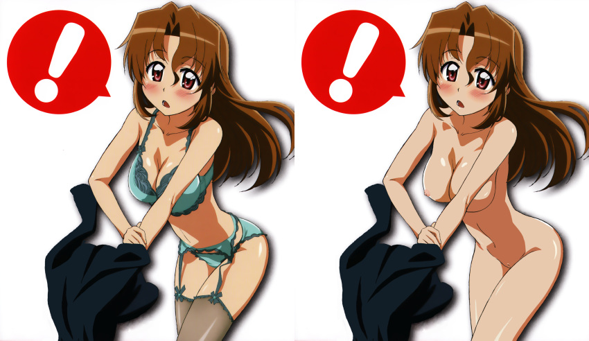 blush bra breasts brown_hair erect_nipples female garter_belt hayate_no_gotoku! high_resolution legs lingerie long_hair maria_(hayate_no_gotoku!) naked_thighhighs nipples nude nude_filter panties pussy solo thighhighs thighs uncensored underwear